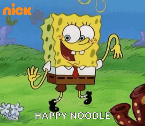 SpongeBob Saying Happy Noodle in Field
