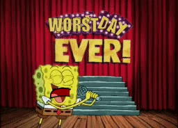Spongebob Singing Into A Microphone With The Words Worst Day Ever GIF