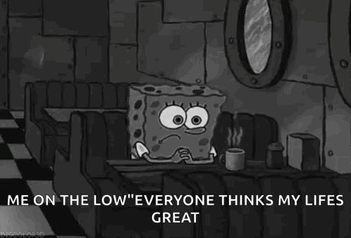 SpongeBob Sitting at Diner Table with Coffee