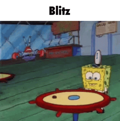 SpongeBob Sitting at Table With Blitz