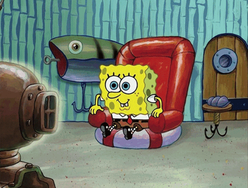 SpongeBob Sitting in Chair With Fish