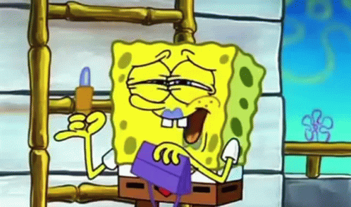 SpongeBob Sitting on Ladder Holding Lipstick and Purse