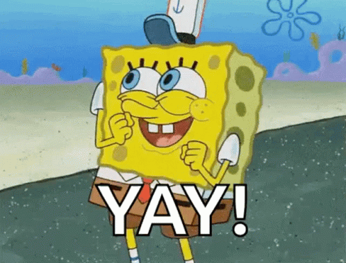 SpongeBob Smiling Holding Fist Up Saying Yay