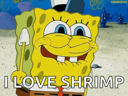 SpongeBob Smiling Holding Shovel I Love Shrimp GIF