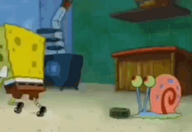 Spongebob Squarepants And Gary The Snail Are Standing Next To Each Other In A Room . GIF