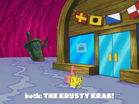 Spongebob Squarepants And Patrick Entering Krusty Krab GIF