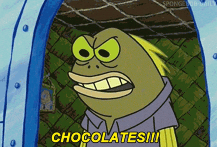 spongebob eating chocolate with his teeth