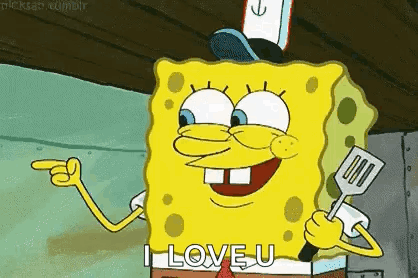 Spongebob Squarepants Holding Spatula Saying I Love U GIF