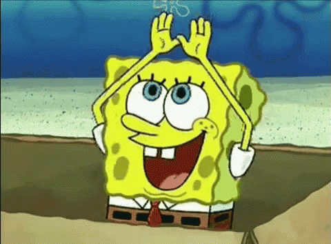 Spongebob Squarepants Is Making A Funny Face With His Hands In The Air GIF