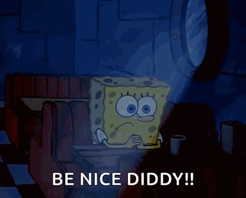 Spongebob Squarepants Is Sitting At A Table In A Diner And Says Be Nice Diddy ! GIF