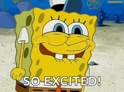 Spongebob Squarepants Is Smiling And Holding A Shovel In His Hand . GIF