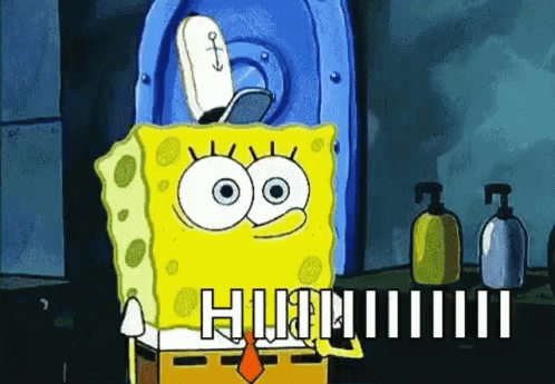 Spongebob Squarepants Is Standing In Front Of A Toilet With A Soap Dispenser . GIF