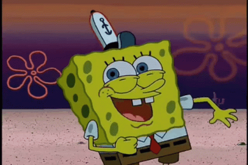 Spongebob Squarepants Is Wearing A Hat With An Anchor On It And Is Dancing On The Beach . GIF