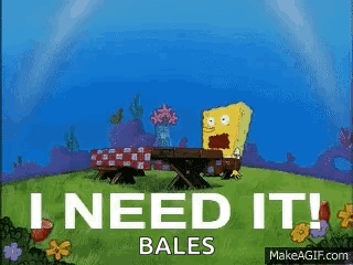 Spongebob Squarepants Sitting at Picnic Table Says I Need It Bales