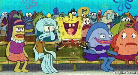SpongeBob Squidward Patrick Sitting on Bench