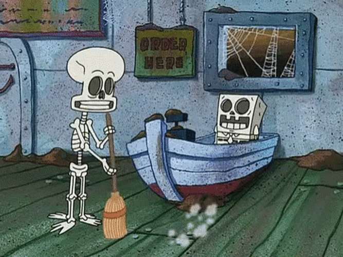 Spongebob & Squidward Skeleton Waiting GIF