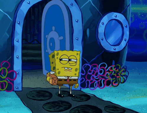 SpongeBob Standing in Front of Blue Door