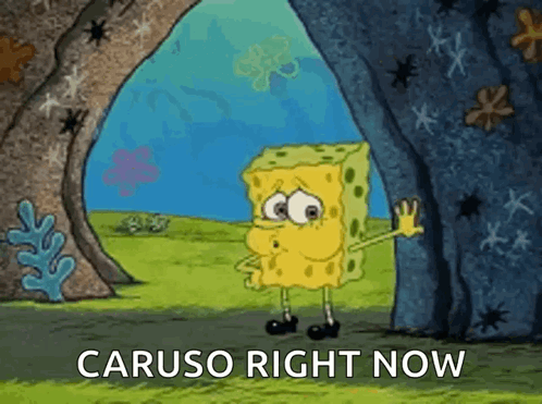 SpongeBob Standing in Front of Rock Caruso Right Now