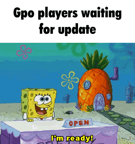 Spongebob Standing Next to Pineapple House Saying Open