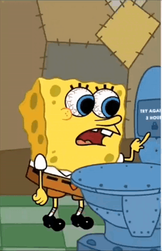 SpongeBob Standing Next to Toilet Saying Tet Again