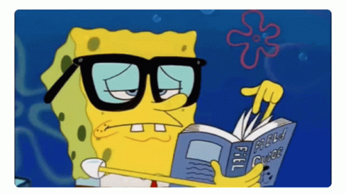 Spongebob Wearing Glasses Is Reading A Book Titled Field Guide GIF