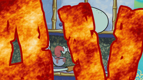 SpongeBob With Flames Coming Out of Head