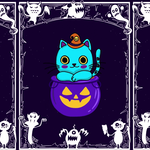 Spooky Month Animated Witch Cat Pumpkin Monsters GIF