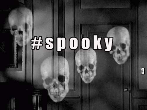 Spooky Month Ghost Skulls Floating Black And White GIF