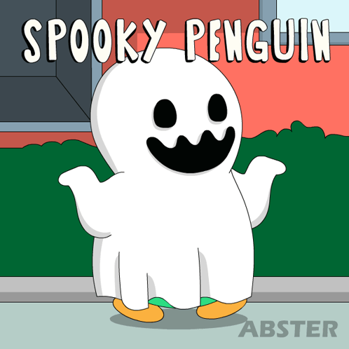 Spooky Penguin Standing in Front of House