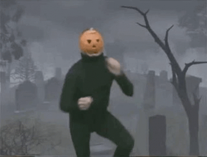 Spooky Pumpkin Head Costume Dance GIF