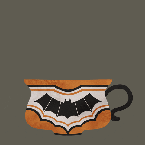 Spooky Season Black Cat Inside Bat Tea Cup GIF