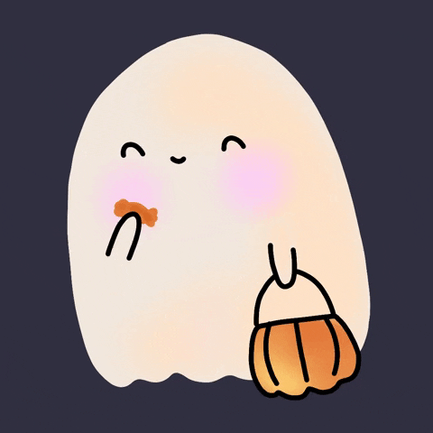 Spooky Season Cute Ghost Eating Halloween Candy GIF