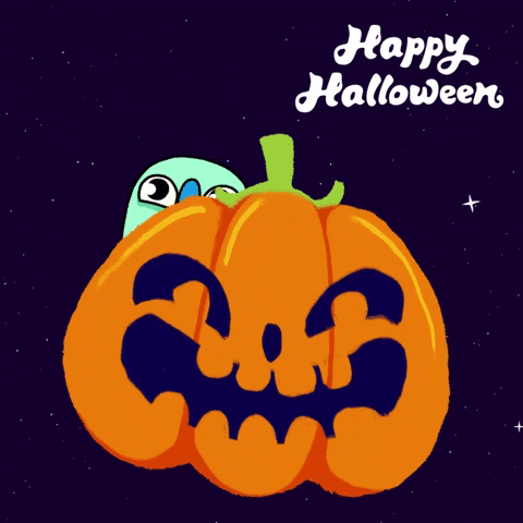 Spooky Season Happy Halloween With Bird And Pumpkin GIF