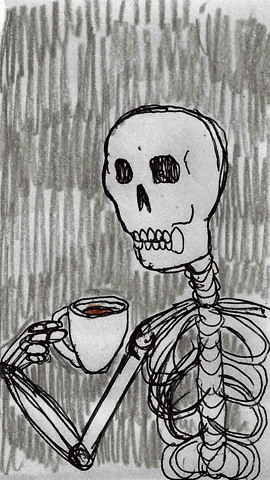 Spooky Season Skeleton Drinking A Cup Of Coffee GIF