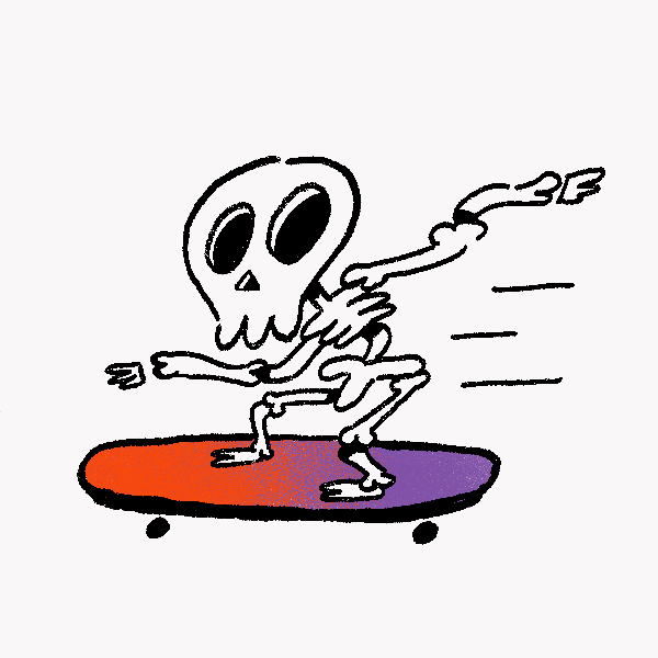 Spooky Season Skeleton Riding A Skateboard GIF