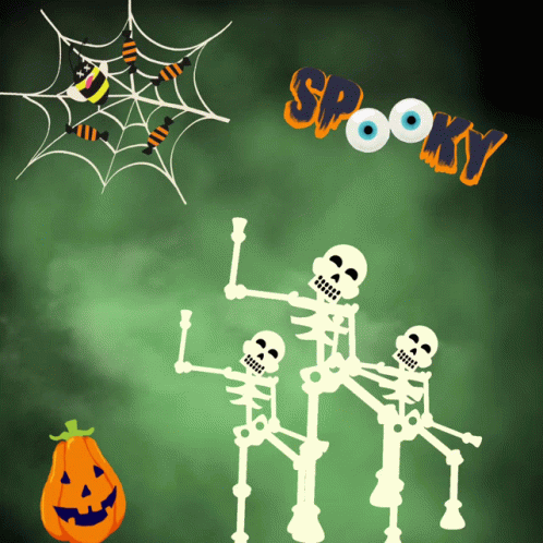 Spooky Tuesday Dancing Skull Pumpkin Spider GIF