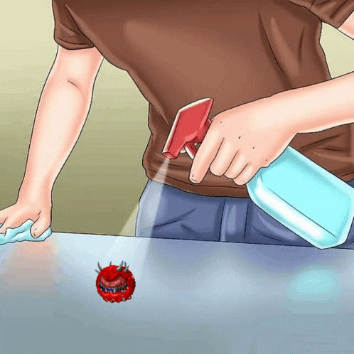 Spray Bottle Shaking Demon Head Animation GIF