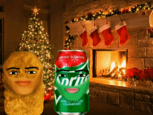Sprite Cranberry Can With Face Christmas GIF