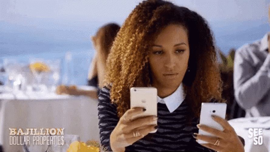 Spunky Teen Double Phone Texting GIF