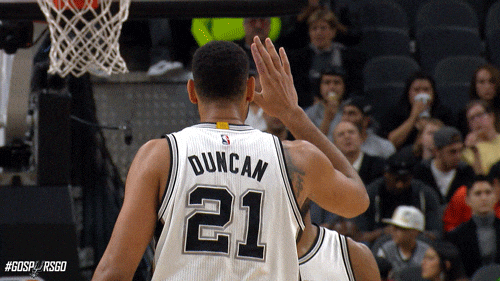 Spurs Tim Duncan Kawhi Leonard High Five GIF