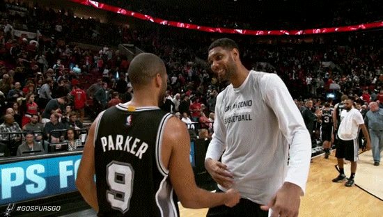 Spurs Tim Duncan Tony Parker Hugging GIF