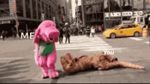 Square Up Barney Mascot Fight GIF