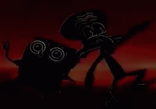Squidward And Patrick From Spongebob Squarepants Are Standing Next To Each Other In A Dark Room . GIF