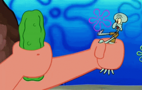 Squidward and Patrick Standing Next to Each Other