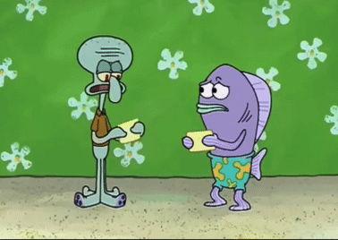 Squidward and Purple Fish from Spongebob Squarepants
