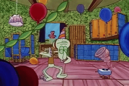 Squidward Happy Dancing With Party Hat GIF