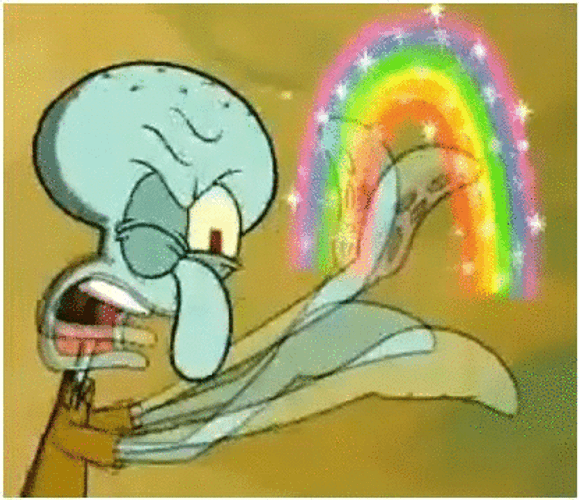 Squidward Destroying Spongebob Rainbow Imagination GIF