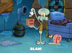 Squidward From Spongebob Is Holding A Box Of Skinny Food GIF