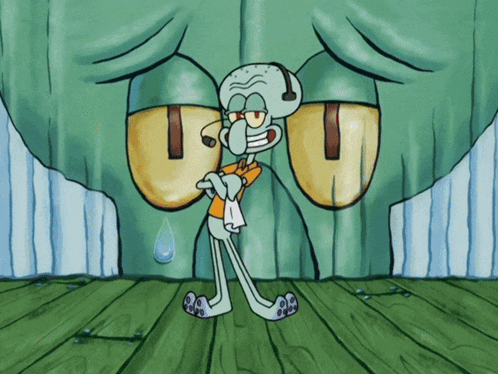 Squidward From Spongebob Is Wearing A Headset And A Towel GIF
