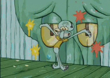 Squidward From Spongebob Squarepants Is Dancing In Front Of A Wall GIF